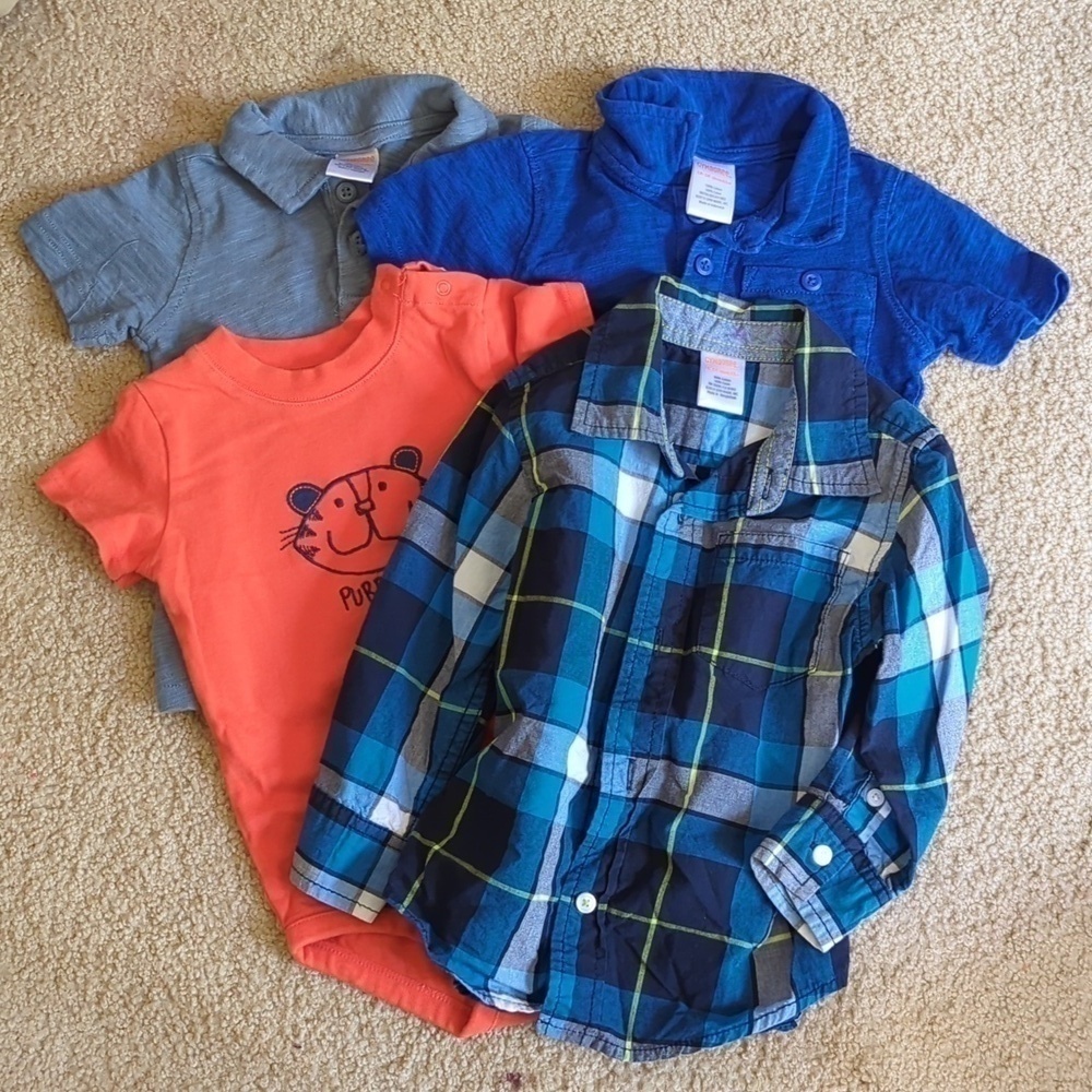 Gymboree Baby Boy Shirt Bundle 2 Polos & Bodysuit 12-18 M & Button Down 18-24M